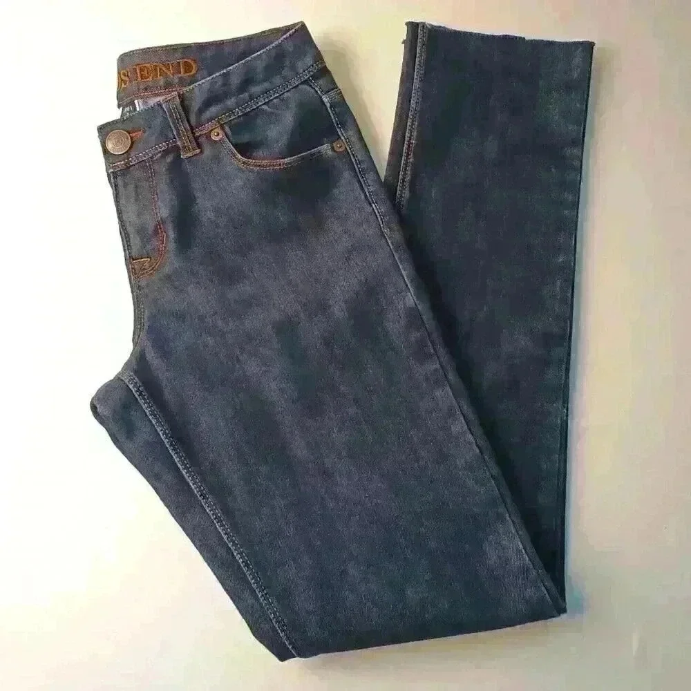 Lands' End Women Low Rise Straight Leg Fit 1 Jeans Dark Wash Blue Size 2 Stretch